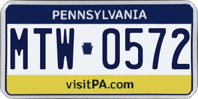 PA license plate MTW0572