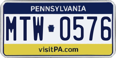 PA license plate MTW0576