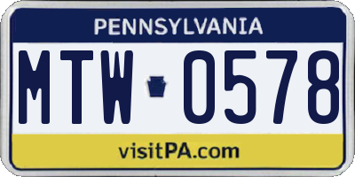 PA license plate MTW0578