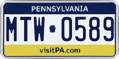 PA license plate MTW0589