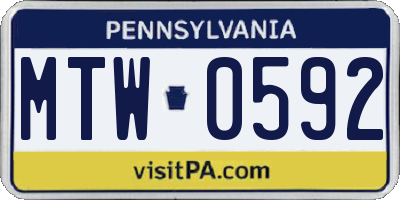 PA license plate MTW0592