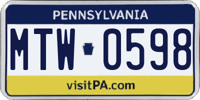 PA license plate MTW0598