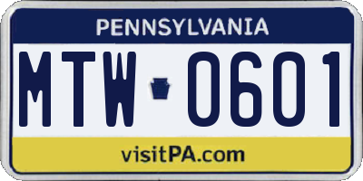 PA license plate MTW0601