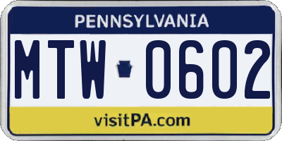 PA license plate MTW0602