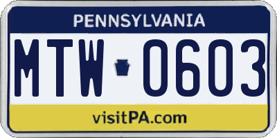 PA license plate MTW0603