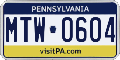 PA license plate MTW0604
