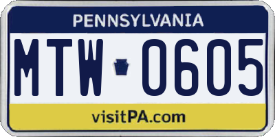 PA license plate MTW0605