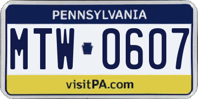 PA license plate MTW0607