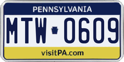 PA license plate MTW0609