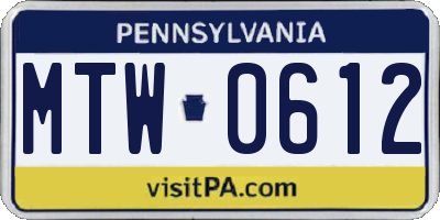 PA license plate MTW0612