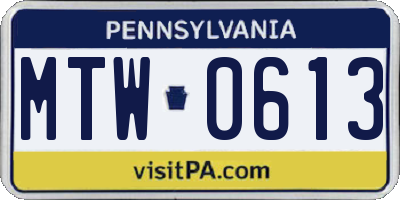 PA license plate MTW0613