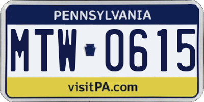 PA license plate MTW0615