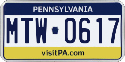 PA license plate MTW0617