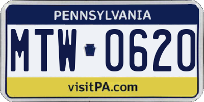 PA license plate MTW0620