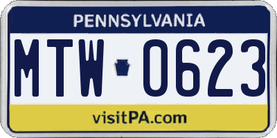PA license plate MTW0623