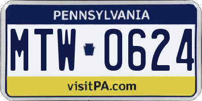 PA license plate MTW0624