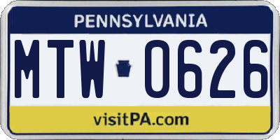 PA license plate MTW0626