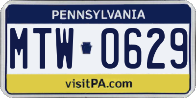 PA license plate MTW0629