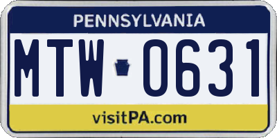 PA license plate MTW0631