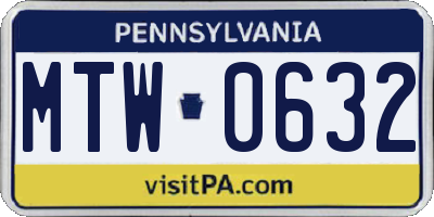 PA license plate MTW0632
