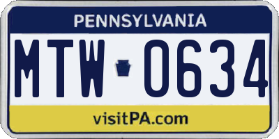 PA license plate MTW0634