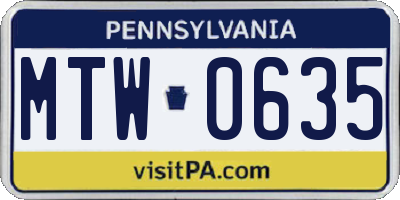 PA license plate MTW0635