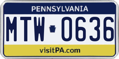 PA license plate MTW0636