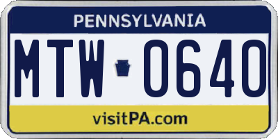 PA license plate MTW0640