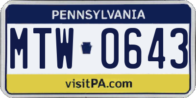 PA license plate MTW0643