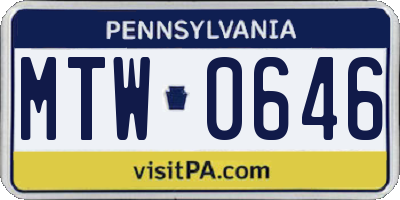 PA license plate MTW0646