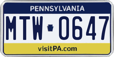 PA license plate MTW0647