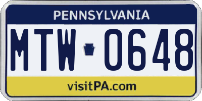 PA license plate MTW0648