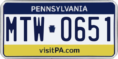 PA license plate MTW0651