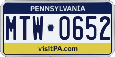 PA license plate MTW0652
