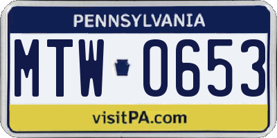 PA license plate MTW0653