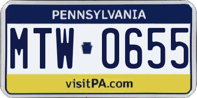 PA license plate MTW0655