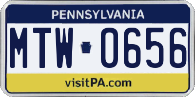 PA license plate MTW0656