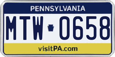 PA license plate MTW0658