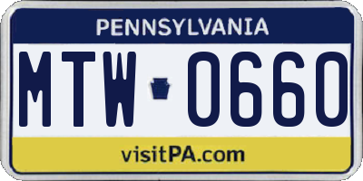 PA license plate MTW0660