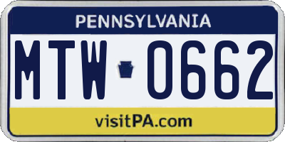 PA license plate MTW0662