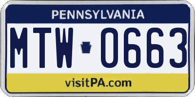 PA license plate MTW0663