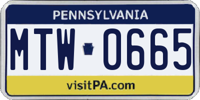 PA license plate MTW0665