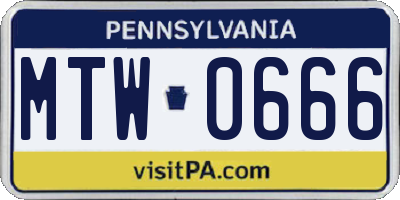 PA license plate MTW0666
