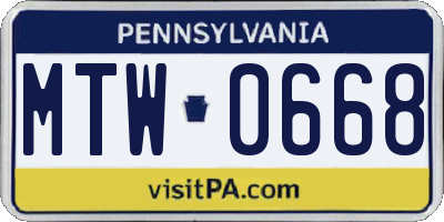PA license plate MTW0668