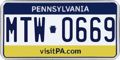 PA license plate MTW0669