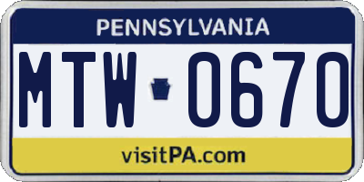 PA license plate MTW0670