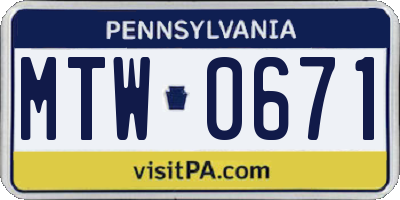 PA license plate MTW0671