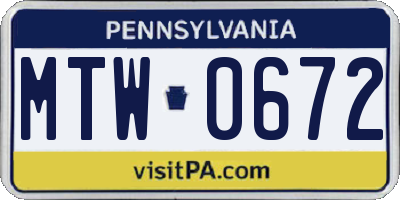 PA license plate MTW0672