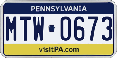 PA license plate MTW0673