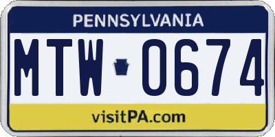 PA license plate MTW0674
